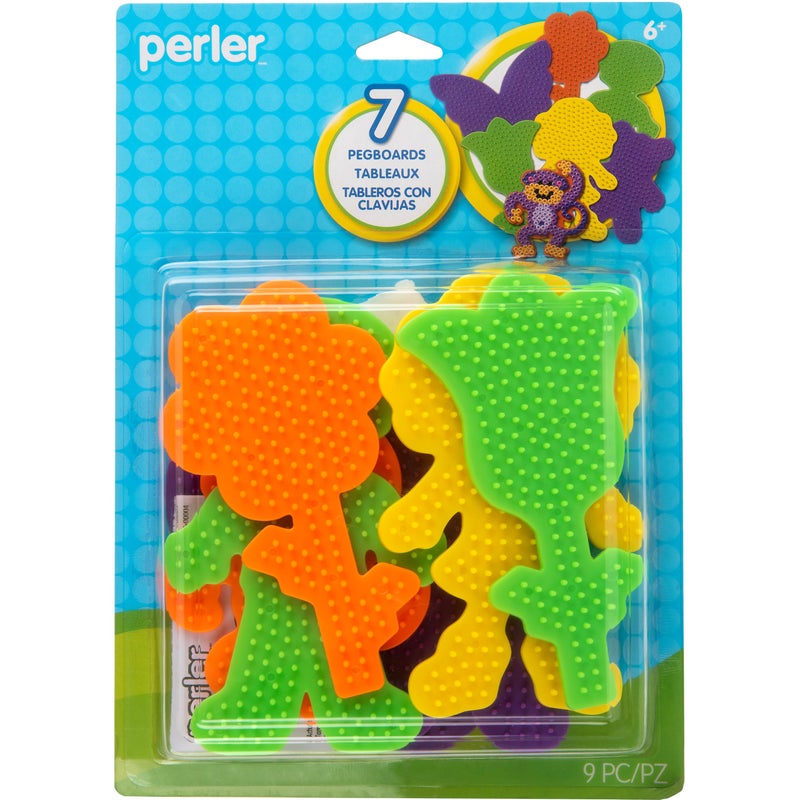 Perler 22645 Fuse Bead Pegboards 7-Pack-Boy/Girl/Bear/Monkey/Butterfly/2 Flowers - Image 1